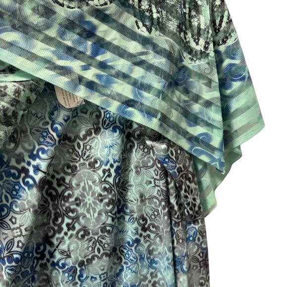 One World blouse Sz 2X Blue & Green Printed Top with overlay part blouse. NWT - Picture 6 of 11